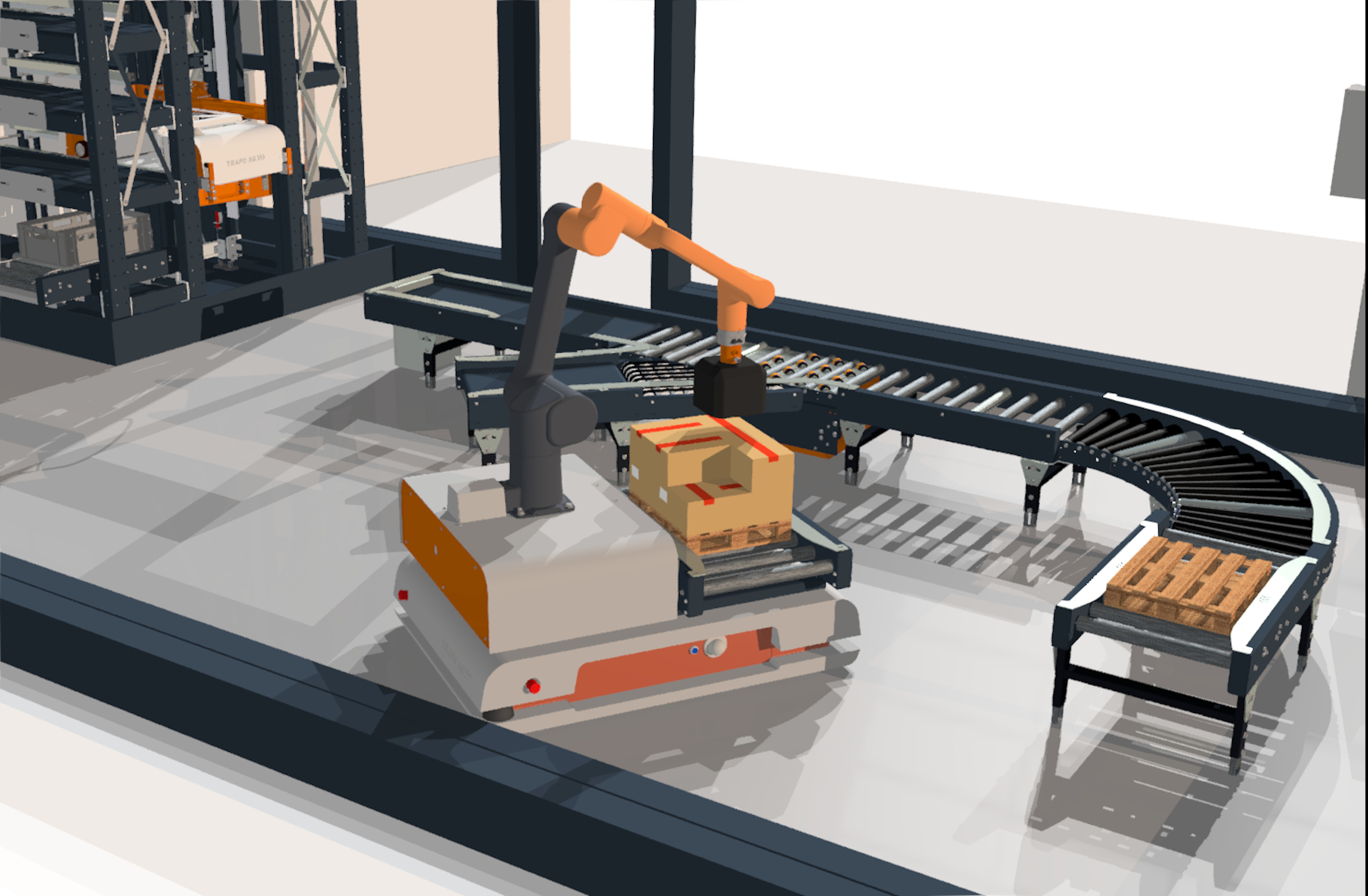 MRK-fähige Roboter ergänzen erstmalig fahrerlose Transportsysteme der TRAPO AG
